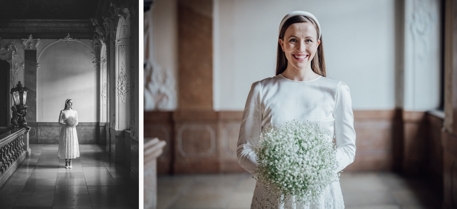 Einzelportraits der braut im historischen Saal